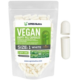 XPRS Nutra Size 1 Empty Capsules - 100 Count Empty Vegan Capsules - Vegetarian Pills - DIY Vegetable Capsule Filling- Veggie Pill Caps for Do-It-Yourself Supplements (White)