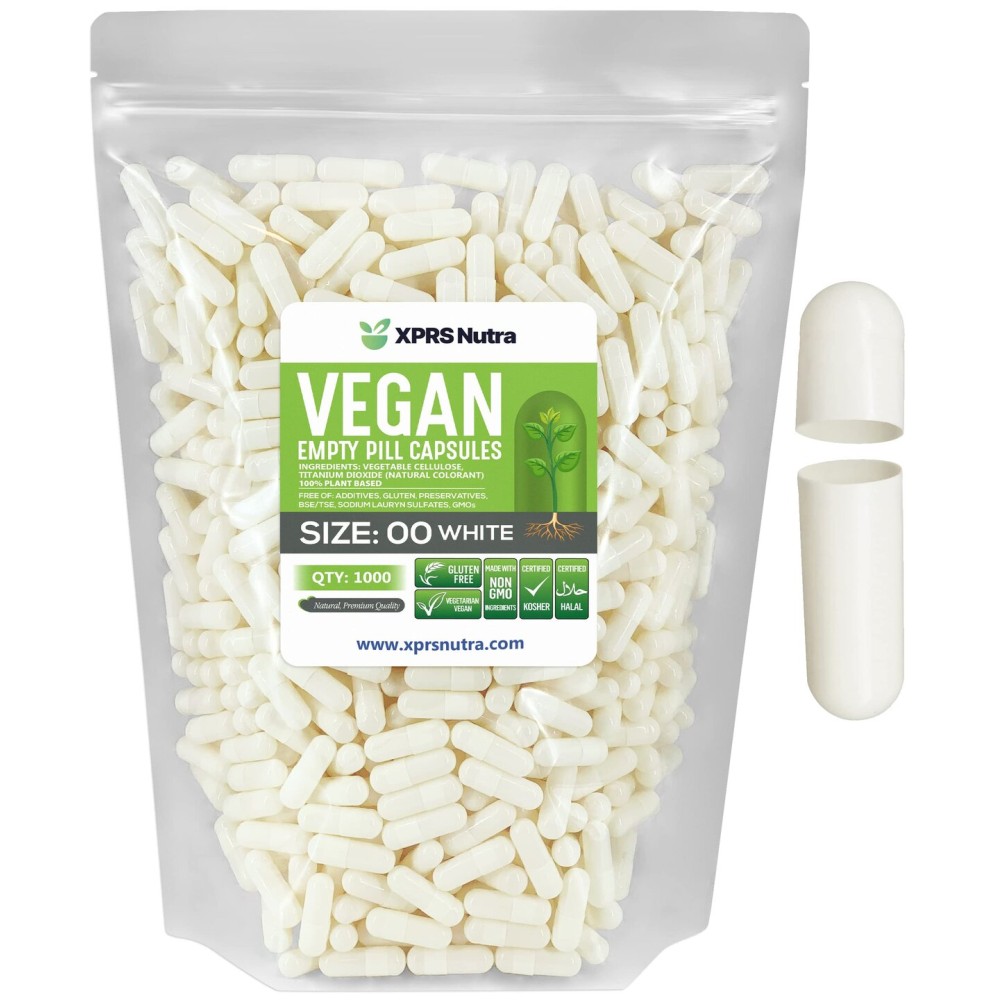 XPRS Nutra Size 00 Empty Capsules - 1000 Count Empty Vegan Capsules - Vegetarian Pills - DIY Vegetable Capsule Filling- Veggie Vegi Pill Caps for Do-It-Yourself Supplements and Vitamins (White)