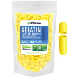 XPRS Nutra Size 00 Empty Capsules - 100 Count Empty Gelatin Capsules - Pills DIY Capsule Filling - Fillable Pill Gel Caps for Do-It-Yourself Supplements (Yellow)