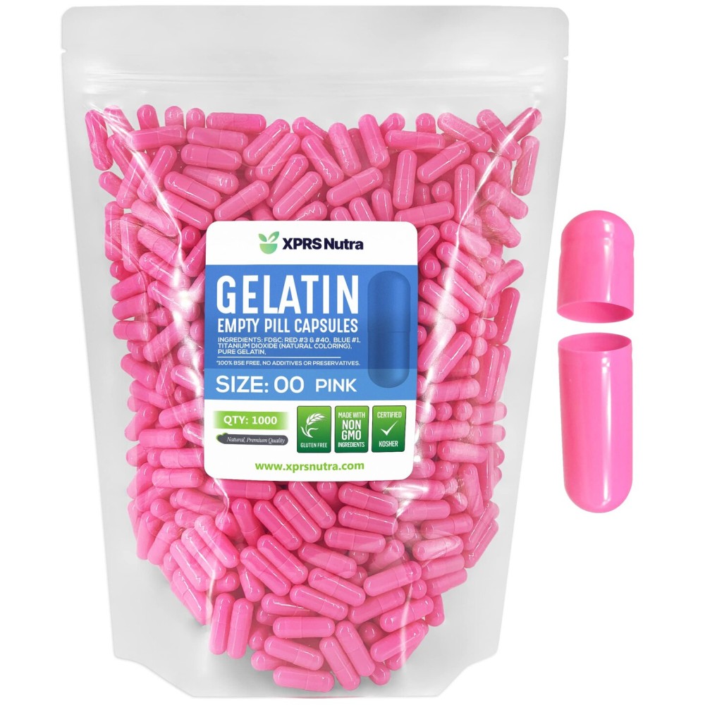 XPRS Nutra Size 00 Empty Capsules - 1000 Count Empty Gelatin Capsules - Pills DIY Capsule Filling - Fillable Pill Gel Caps for Do-It-Yourself Supplements (Pink)
