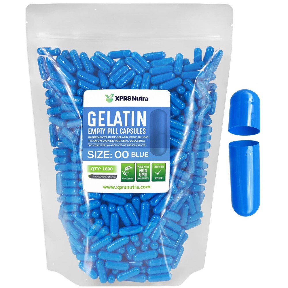 XPRS Nutra Size 00 Empty Capsules - 1000 Count Empty Gelatin Capsules - Pills DIY Capsule Filling - Fillable Gel Caps for Do-It-Yourself Supplements (Blue)