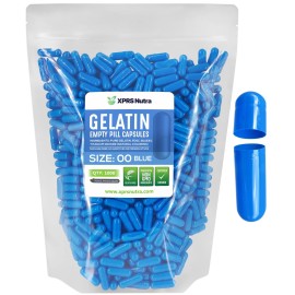 XPRS Nutra Size 00 Empty Capsules - 1000 Count Empty Gelatin Capsules - Pills DIY Capsule Filling - Fillable Gel Caps for Do-It-Yourself Supplements (Blue)