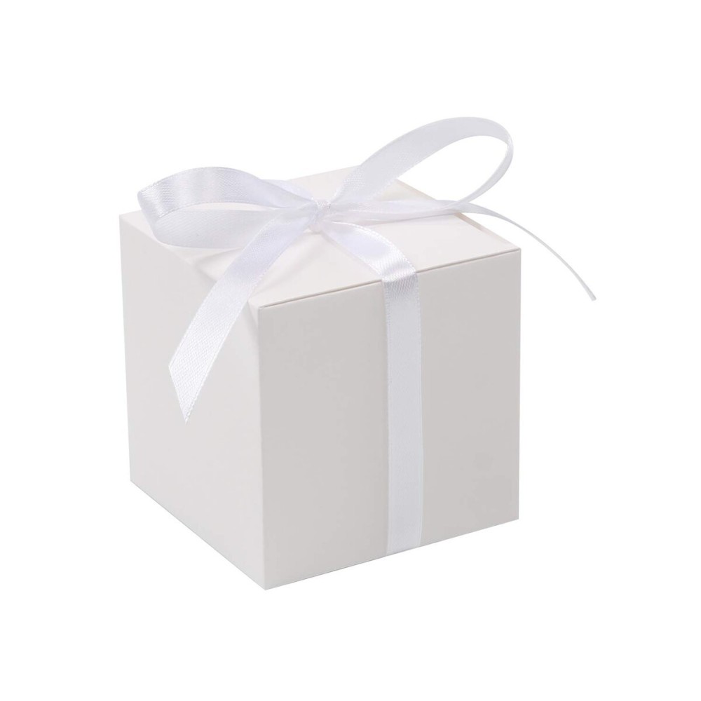 COTOPHER 60pcs Wedding Favor Boxes, Paper Gift Boxes 3x3x3 Inches Small Gift Boxes with Ribbons Small Boxes for Gifts, Crafting, Cupcake, Candy, Bridesmaid Proposal BoxesEasy Assemble Boxes (White)