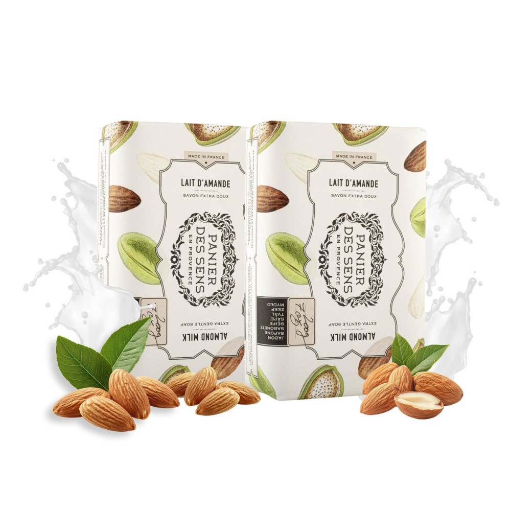 Panier des Sens - Almond Milk Bar Soap - Moisturizing Gentle Scented Soap Bar - Natural Soap with Shea Oil - 97% natural ingredients Made in France - Vegan Friendly - Body and Hands - 2x7 oz