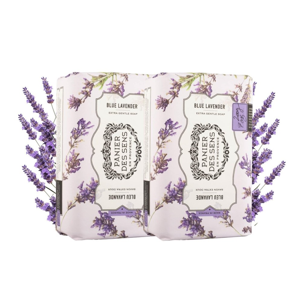 Panier des Sens Lavender Shea butter natural bar soap, bath & body soap bars - Made in France 95% natural - 2 bars, 7oz/200g each