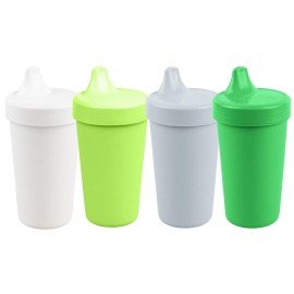 Re-Play Spill-Proof Sippy Cups for Toddlers - Kids Reusable 10 Oz Set of 4, Dishwasher & Microwave Safe, Made in USA, Modern Green
