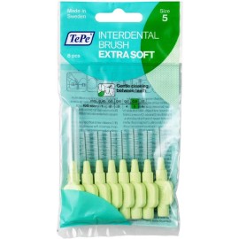TePe Interdental Brush Extra Soft, Supersoft Dental Brush for Teeth Cleaning, Pack of 8, 0.8 mm, Large Gaps, Green, Size 5