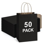 BagDream Small Gift Bags with Handles 50Pcs 5.25x3x8 Kraft Paper Bags Bulk for Party Favor, Retail, Merchandise, Wedding, Gifts, Recyclable Black Paper Sacks