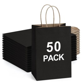 BagDream Small Gift Bags with Handles 50Pcs 5.25x3x8 Kraft Paper Bags Bulk for Party Favor, Retail, Merchandise, Wedding, Gifts, Recyclable Black Paper Sacks