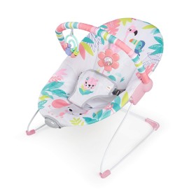 Bright Starts Baby Bouncer Soothing Vibrations Infant Seat - Removable-Toy Bar, Nonslip Feet, 0-6 Months Up to 20 lbs (Flamingo Vibes, Pink)