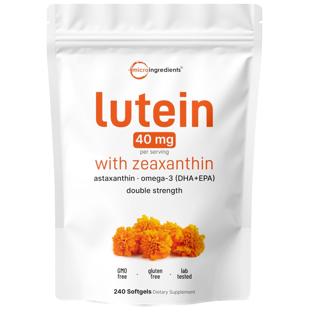 Micro Ingredients Lutein & Zeaxanthin 40mg Softgels, 240 Count, with Astaxanthin, Omega-3s, & Phospholipids | Eye + Vision Health Vitamins | Third Party Tested, Non-GMO, Gluten Free