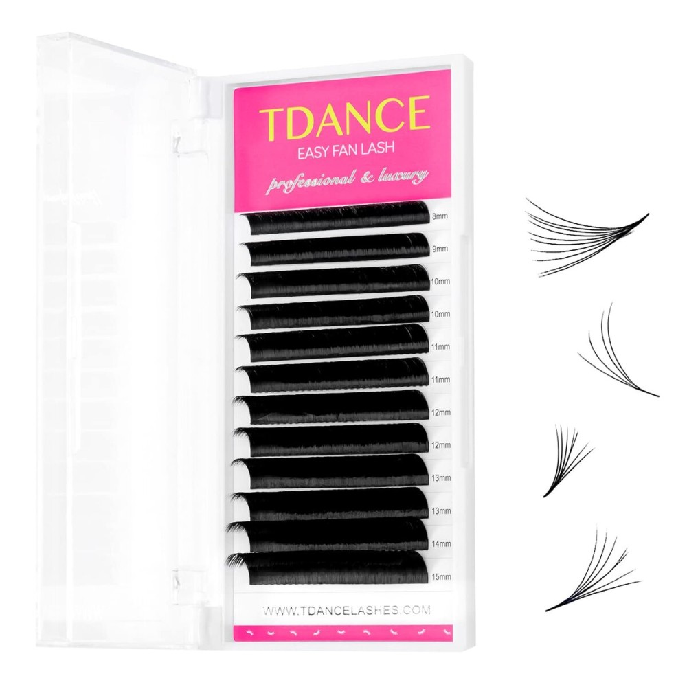 TDANCE Easy Fan Lash Extension Rapid Blooming Volume Eyelash Extensions C CC D DD J B L Curl 0.03-0.12mm Thickness Easy Fan Volume Lashes Self Fanning Eyelashes Extension (0.07-D,8-15 mm)