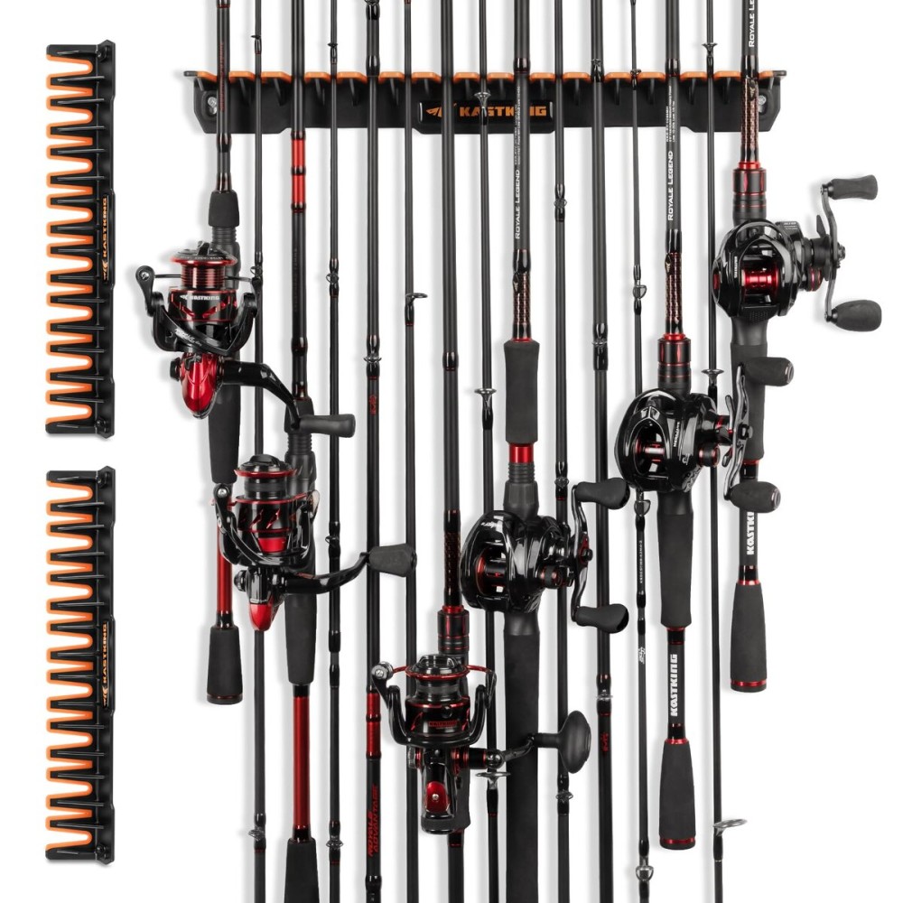 KastKing V15 Vertical Fishing Rod Holder - Wall Mounted Fishing Rod Rack, Store 15 Rods or Fishing Rod Combos in 17.25 Inches, Great Fishing Pole Holder and Rack