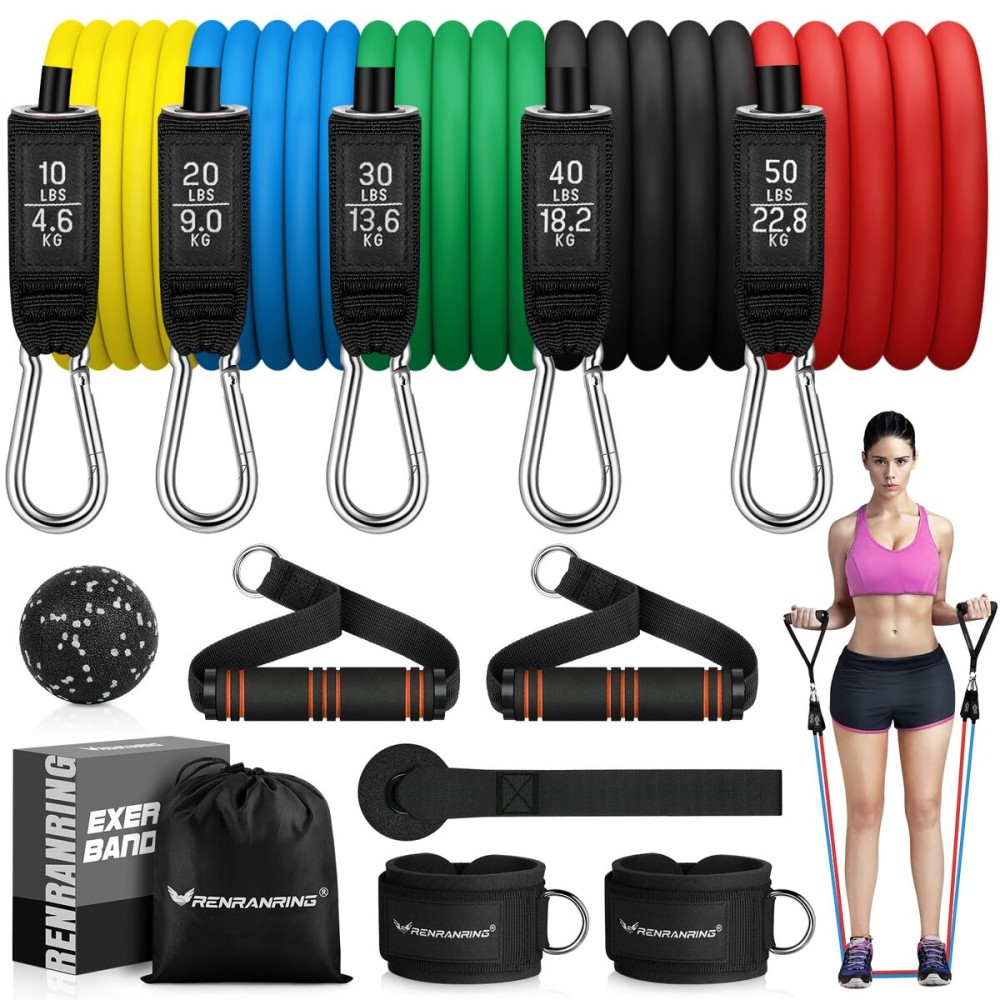 RENRANRING Resistance Bands for Working Out, 150LBS Exercise Bands, Workout Bands, Resistance Bands Set with Handles for Men Women, Legs Ankle Straps for Muscle Training