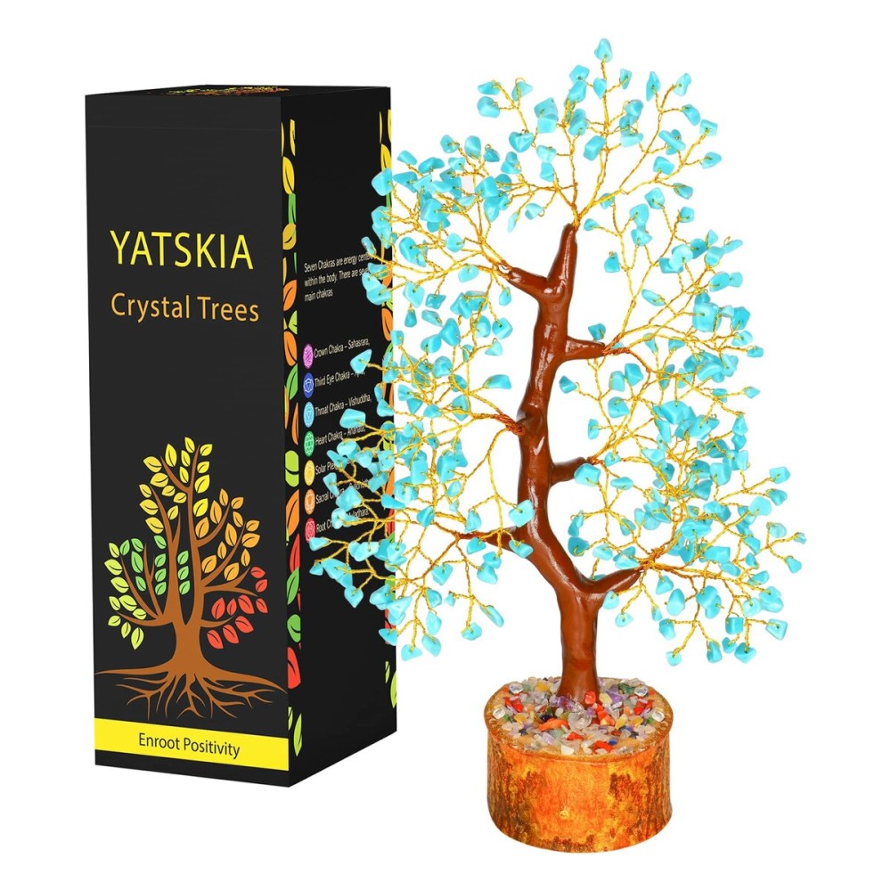YATSKIA Turquoise Crystal Bonsai Tree Sculpture, Handmade 7 Chakra Healing Pendant Necklaces, Home Decor, Tabletop Display, 8x8x25cm, 1-2lbs