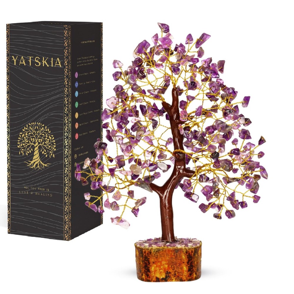 Amethyst Crystal Tree - Bonsai Trees, Balancing Tree, Crystal Gifts for Women, Crystal Tree for Positive Energy, Crytals and Gemstones, Good Luck Home Decor Tree of Life Seven Chakra Healing Stones