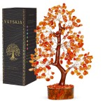 YATSKIA Carnelian Crystal - Gem Tree, Stone Tree, Crystal Tree for Positive Energy, Healing Crystals, Chakra Tree of Life, Gemstones and Crystals