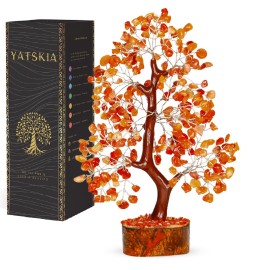 YATSKIA Carnelian Crystal - Gem Tree, Stone Tree, Crystal Tree for Positive Energy, Healing Crystals, Chakra Tree of Life, Gemstones and Crystals