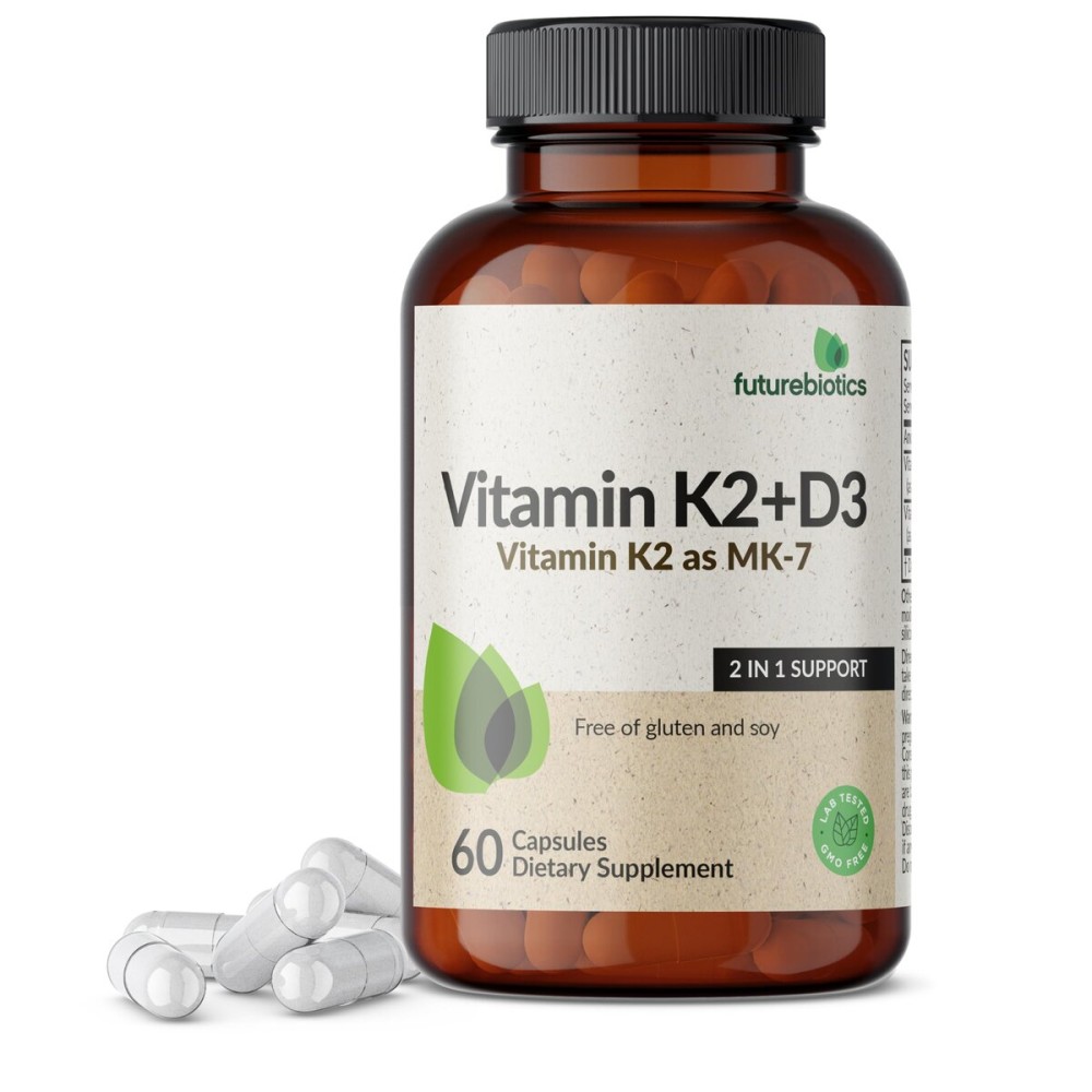 Futurebiotics Vitamin K2 (MK7) with D3 Supplement - Non-GMO Formula - 5000 IU Vitamin D3 & 90 mcg Vitamin K2 MK-7, 60 Vegetarian Capsules