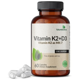 Futurebiotics Vitamin K2 (MK7) with D3 Supplement - Non-GMO Formula - 5000 IU Vitamin D3 & 90 mcg Vitamin K2 MK-7, 60 Vegetarian Capsules