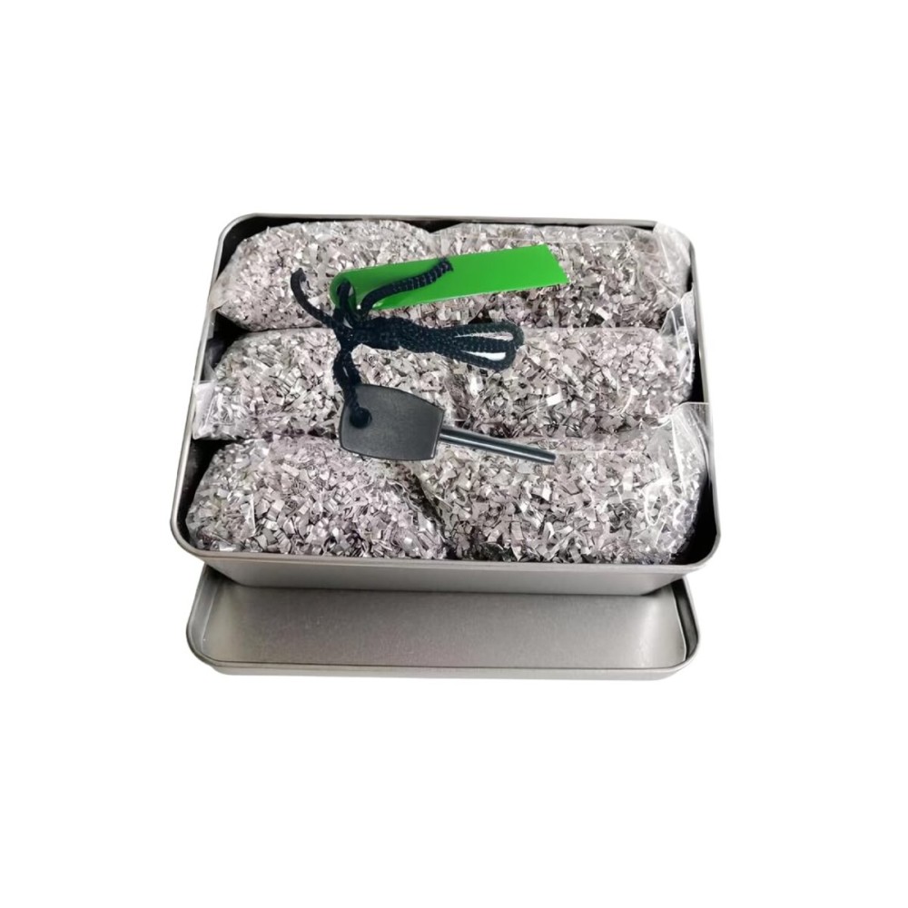 Emergency Magnesium Fire Starter Kit - 6 Bags of Pure Magnesium Shavings + Ferro Rod with 2000 or More Strikes in Waterproof Tin Box - Survival Tool for Camping, Bushcraft, Outdoor, Hiking