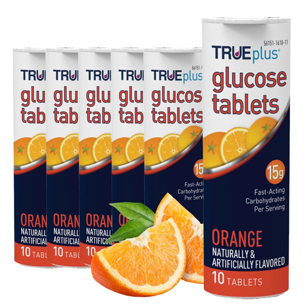TRUEplus Glucose Tablets, Orange Flavor - 6X 10ct Tubes