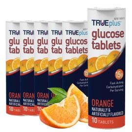 TRUEplus Glucose Tablets, Orange Flavor - 6X 10ct Tubes
