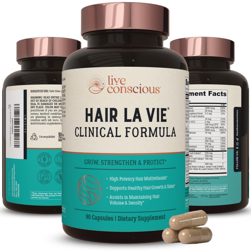 Hair La Vie Live Conscious Clinical Formula Hair Growth Vitamins for Women and Men w/Biotin, Collagen & Saw Palmetto (Pack of 1)