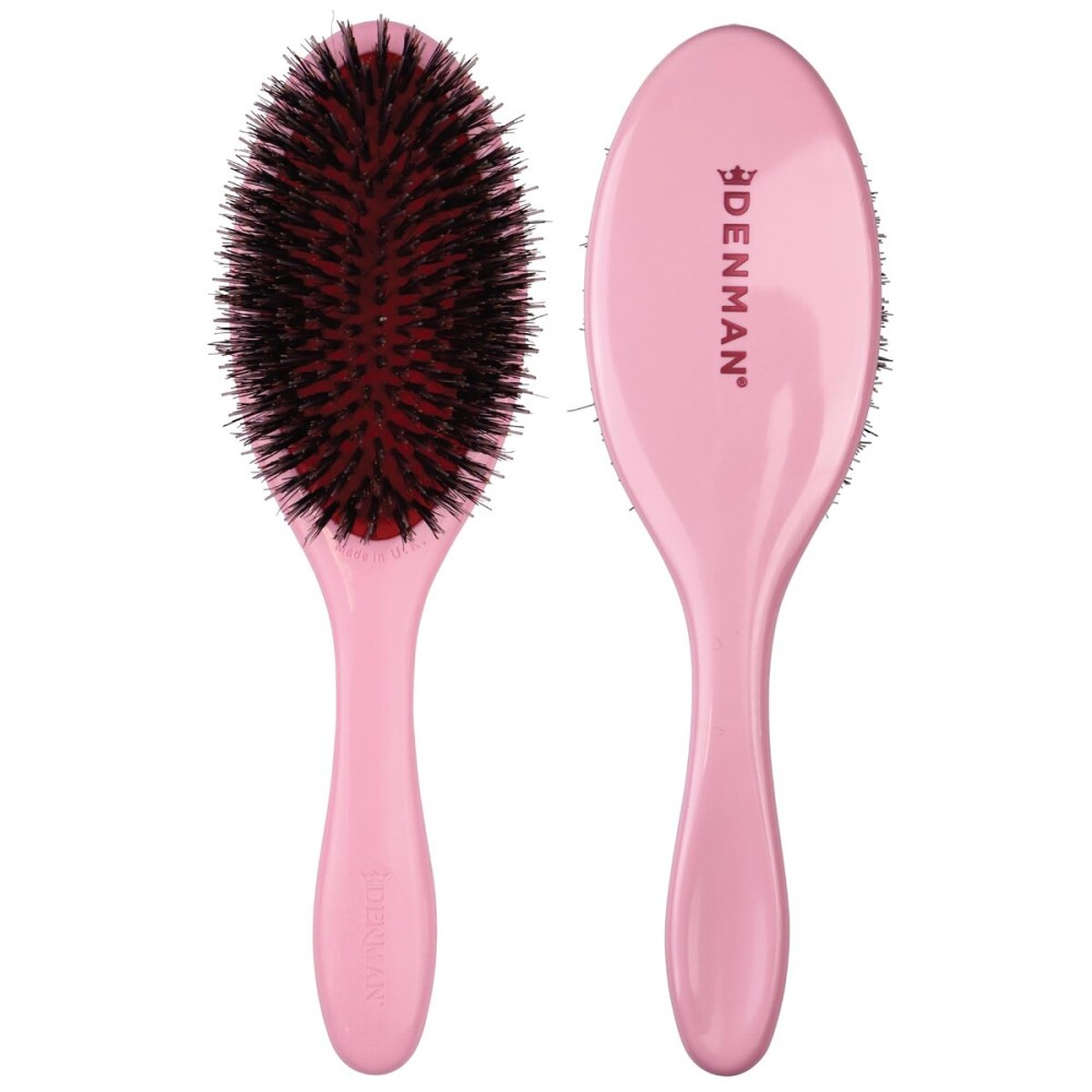 Denman Boar Bristle Hair Brush Pink Crush - Smoothing & Shine Enhancing for Slick Back Styles, Curl Defining & Detangling. D81M Hairbrush with Natural Bristles for all Hair Types for Women & Men