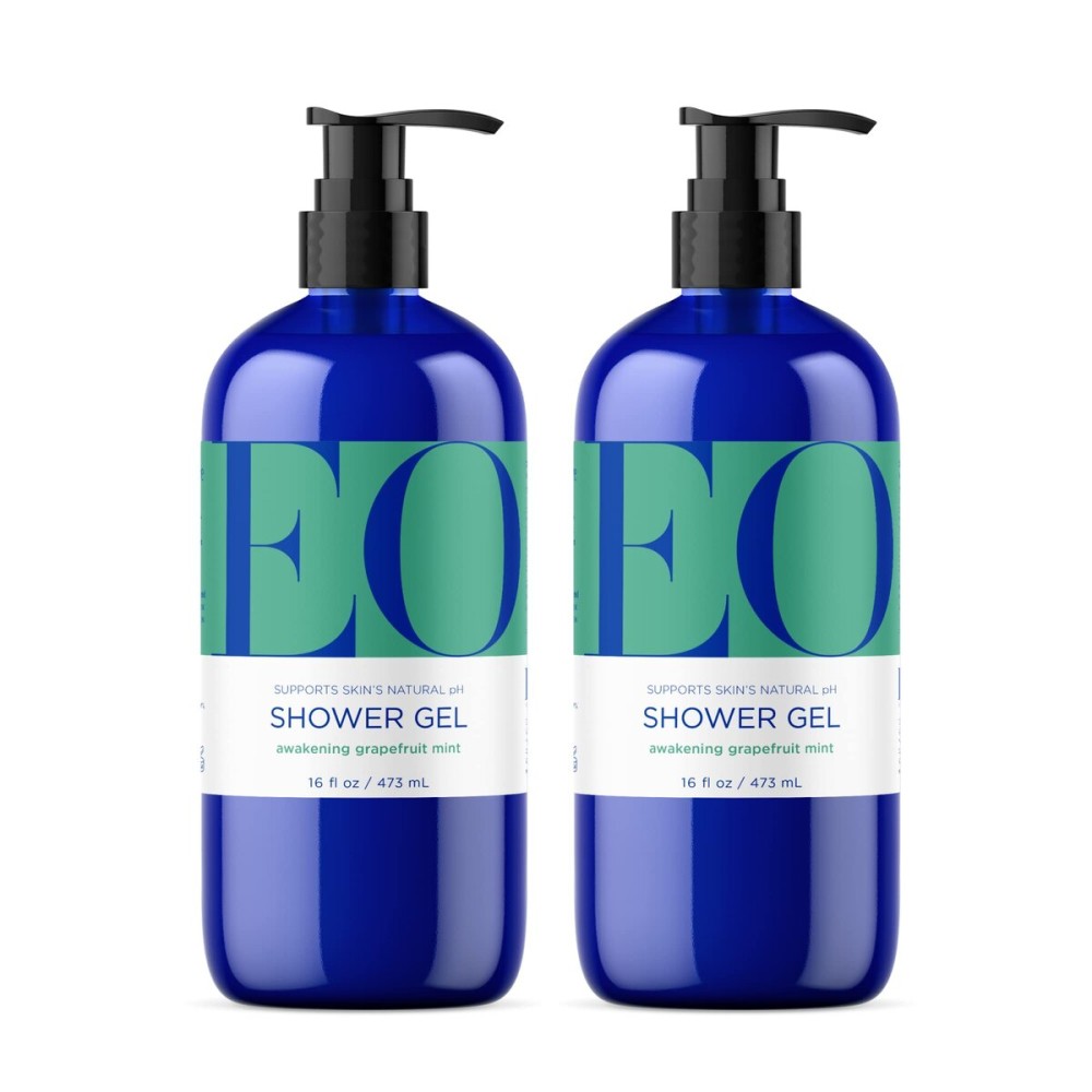 EO Shower Gel Body Wash, 16 Ounce (Pack of 2), Grapefruit and Mint, Organic Plant-Based Skin Conditioning Cleanser with Pure Essentials Oils