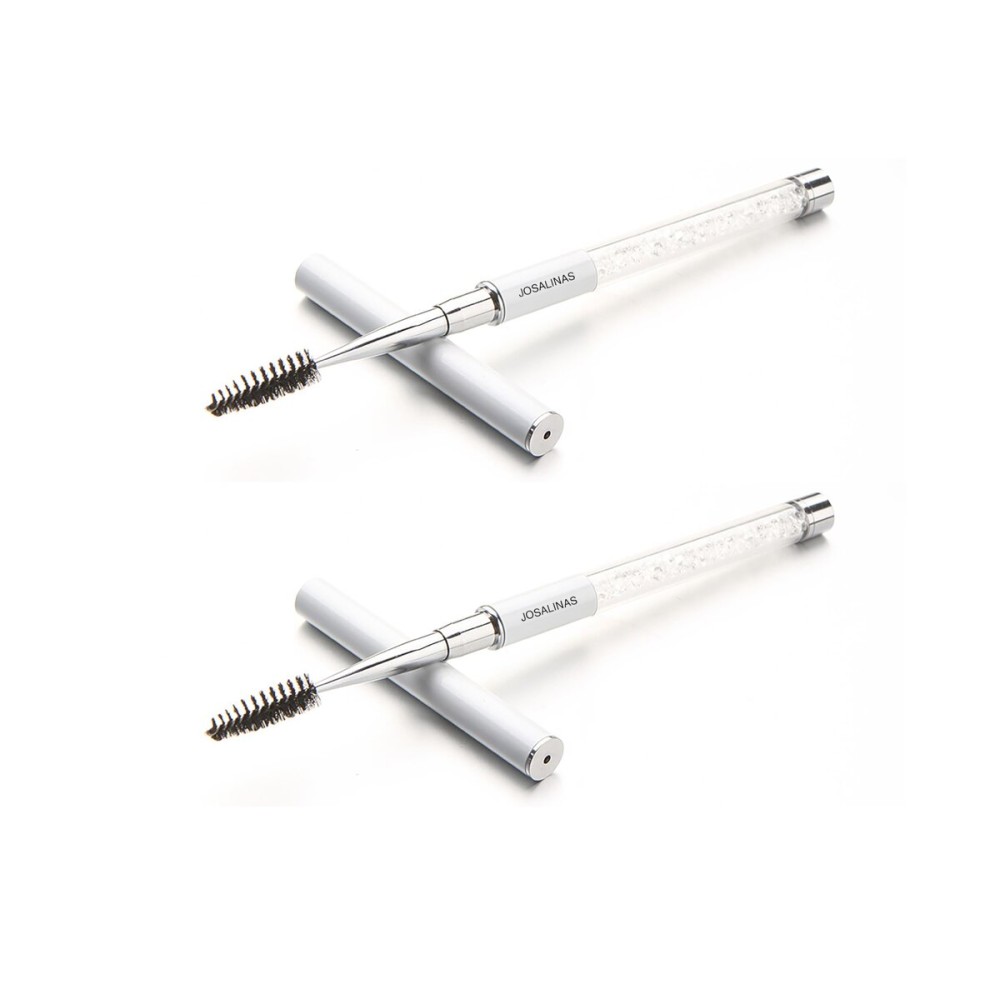 JOSALINAS 2PCS Mascara Brushes Eyebrow Eyelash Brushes Mascara Wands Spooly Applicators Eye Brushes Portable Cosmetic Brushes with Cap Spoolies Brushes for Eyelash Extensions and Eyebrows, White
