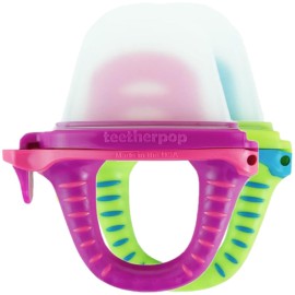 Teetherpop Fillable Silicone Teether for Babies (2-Pack) - Breastmilk Popsicle Molds for Teething w/Spill-Proof Sippy Slits - Freezable Baby Teethers for Liquids & Pures (Fuchsia/LimonTeal)