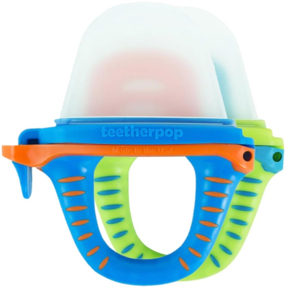 Teetherpop Fillable Silicone Teether for Babies - Breastmilk Popsicle Molds for Teething with Spill-Proof Sippy Slits - Freezable Baby Teethers for Liquids & Pures - Cool Relief BlueOrange, LimonTeal