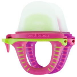 Teetherpop Fillable Silicone Teether for Babies - Breastmilk Popsicle Molds for Teething with Spill-Proof Sippy Slits - Freezable Baby Teethers for Liquids & Pures - Cool Relief (PinkLimon & Fuchsia)