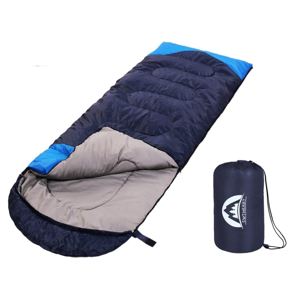 SWTMERRY Sleeping Bag 3 Seasons (Summer, Spring, Fall) Warm & Cool Weather - Lightweight,Waterproof Indoor & Outdoor Use for Camping Hiking, Backpacking and Survival (Navy Blue)