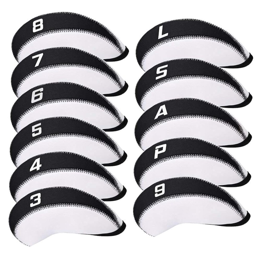 Craftsman Golf 11pcs/Set Neoprene Iron Headcover Set with Large No. for All Brands Callaway,Ping,Taylormade,Cobra Etc. (White & Black)