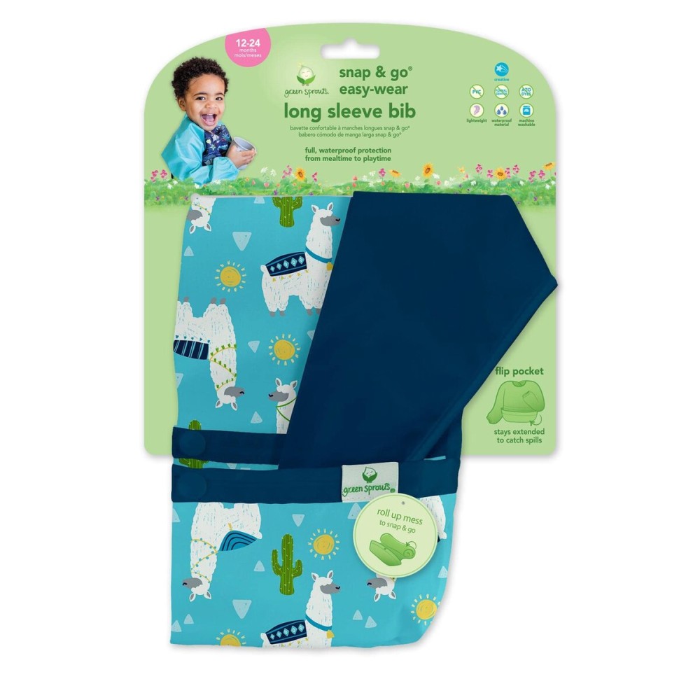green sprouts Easy-wear Long Sleeve Bib | Waterproof Protection | Flipped Pocket, Soft Material, Easy Clean Smock
