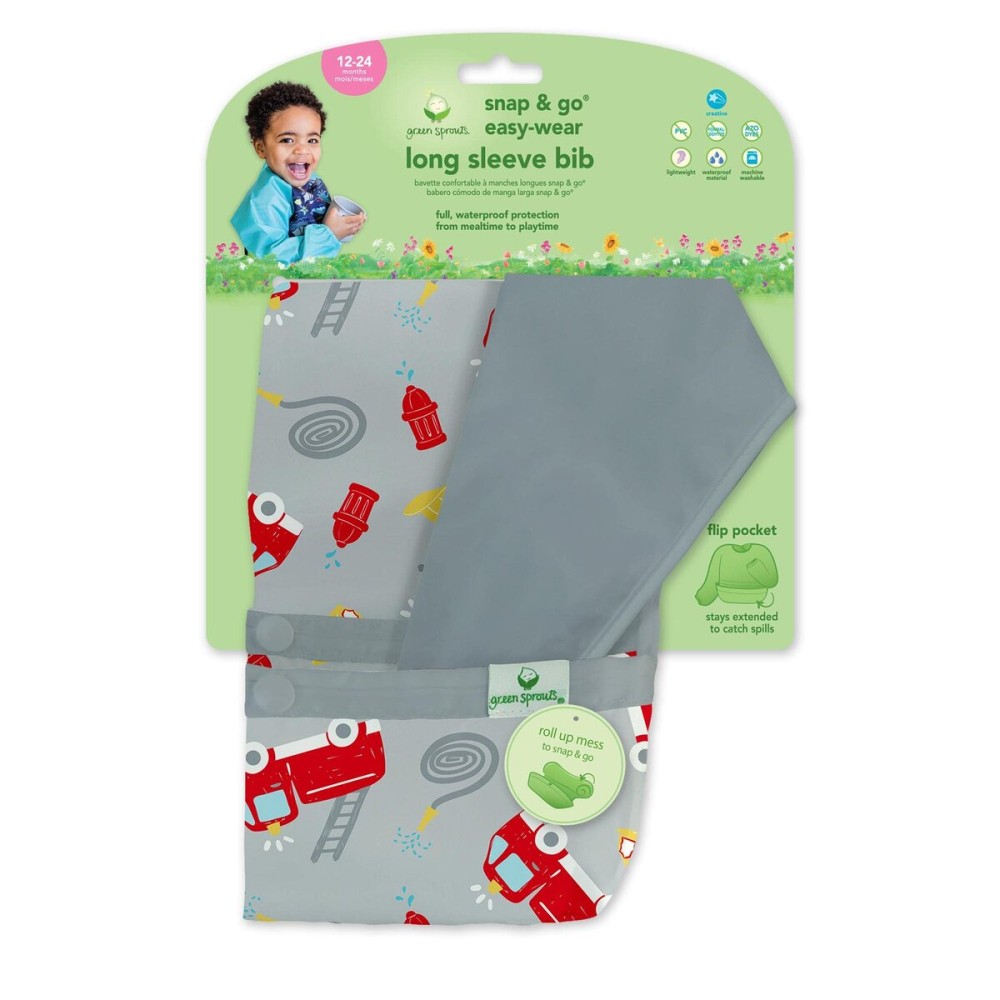 green sprouts Easy-wear Long Sleeve Bib | Waterproof Protection | Flipped Pocket, Soft Material, Easy Clean Smock