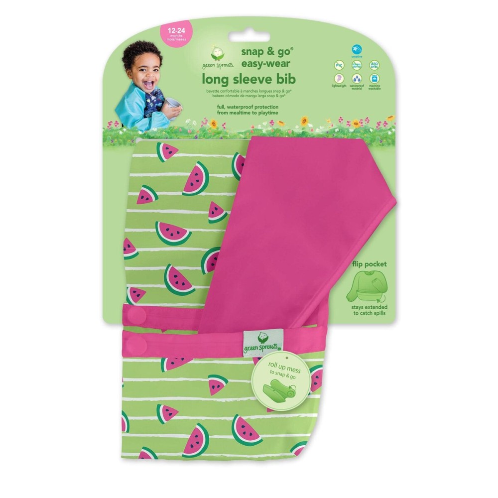 green sprouts Easy-wear Long Sleeve Bib | Waterproof Protection | Flipped Pocket, Soft Material, Easy Clean Smock