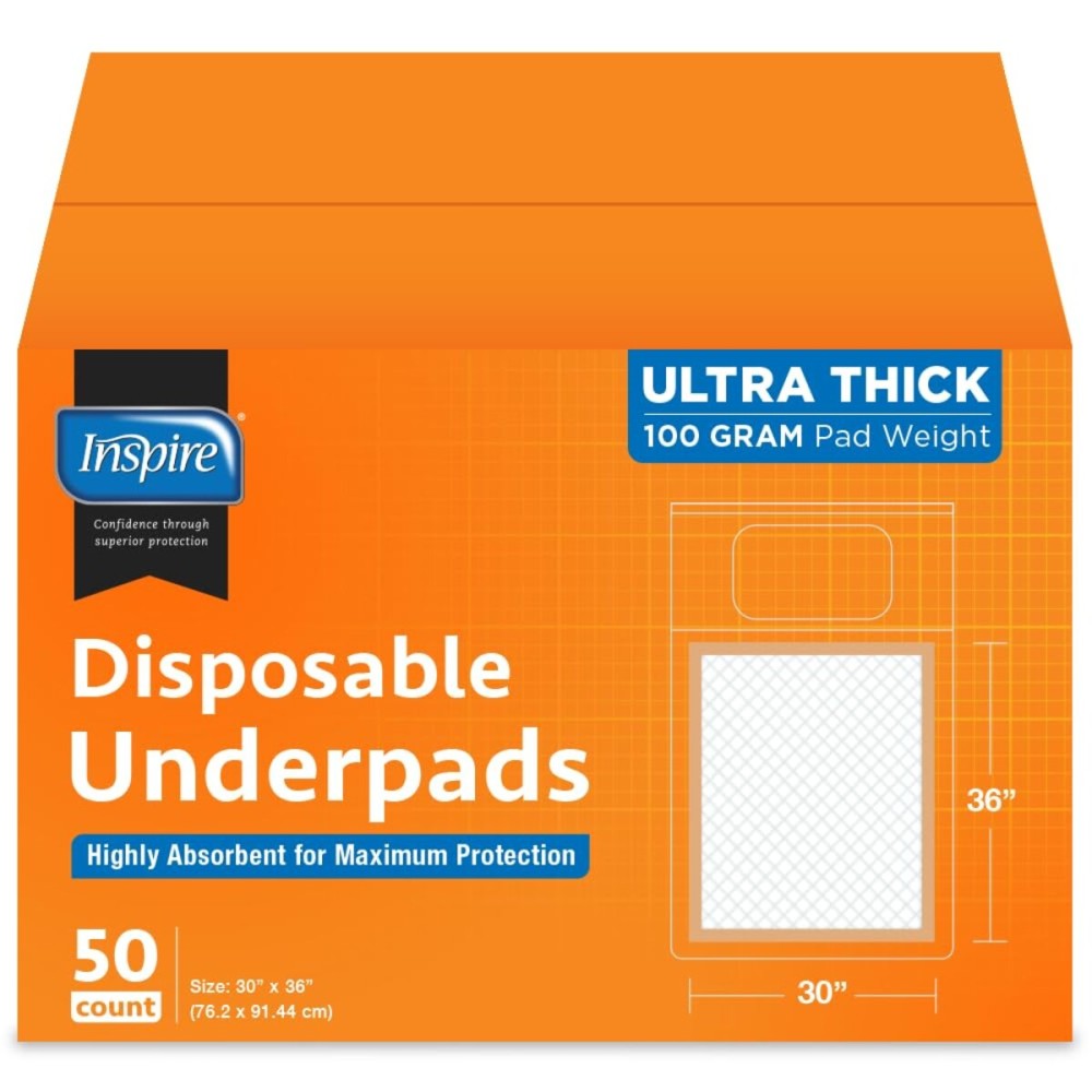 Inspire XL Super Absorbent Bed Pads for Chronic Incontinence 30 x 36 Ultra Thick 100 Grams (50 Count)