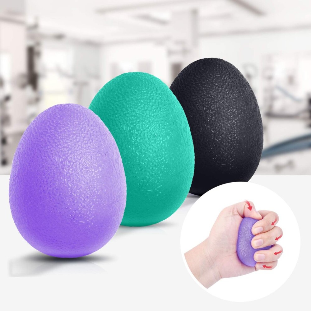 Peradix Hand Grip Strength Trainer, Stress Relief Ball, Wrist Rehab Therapy Hand Grip Equipment Ball Squishy Tools - Set of 3 Finger Resistance Exercise Squeezer (Standard Size - Purple Green Black)