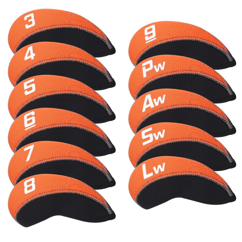 CRAFTSMAN GOLF 11pcs/Set Neoprene Iron Headcover Set with Large No. for All Brands Callaway,Ping,Taylormade,Cobra Etc. (Orange & Black)