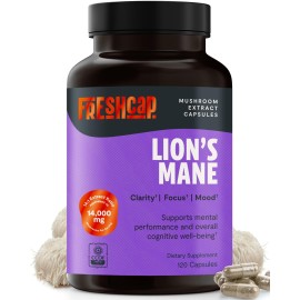 FreshCap Mushrooms Lions Mane Supplement Capsules 14,000mg - Lion\'s Mane, High Potency Extract, 14:1 Organic Mushroom Supplement, Ayurveda Focus Made in USA (120 Capsules)