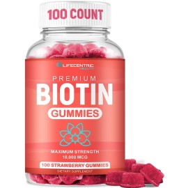 Biotin Gummies for Hair Growth | Max Strength Biotin 10000mcg Prevents Thinning and Loss | Chewable Biotin Supplement For Women Men and Kids | 100 Count Vegan Hair Gummies for Hair Skin and Nails