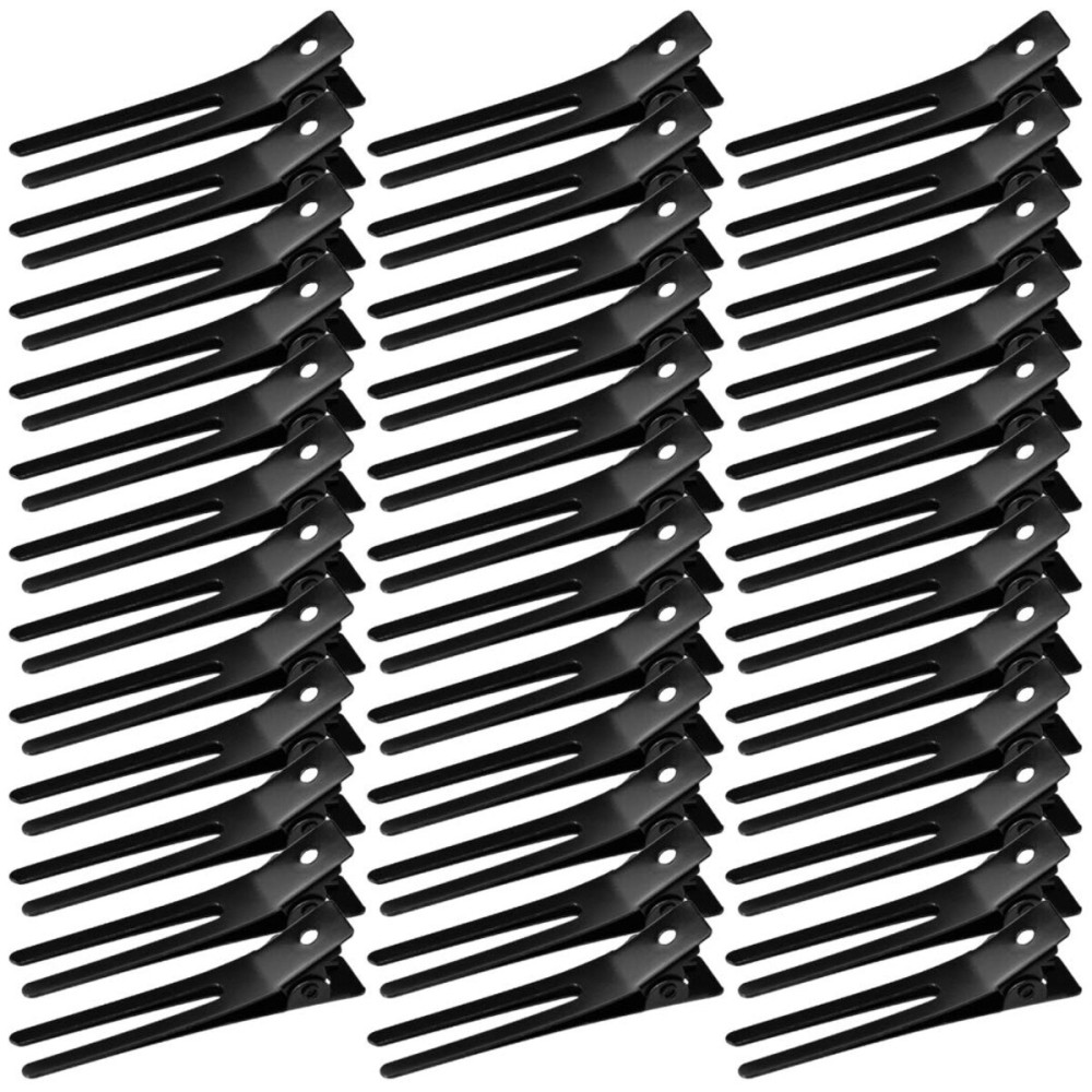 Wobe Hairdressing Double Prong Curl Clips, 50pcs 1.8 Metal Alligator Hairpins for Hair Bow Pin Curl, Styling Clips for Hair Salon Barber (Black)
