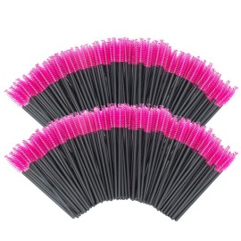 200 PCS Disposable Eyelash brush Mascara Wands Spoolies for Eye Lash Extension, Eyebrow and Makeup (Rose red)