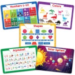 Simply Magic 5 Educational Placemats for Kids - Kids Placemats Non Slip, Washable Reusable Plastic Place Mats for Toddler, Alphabet ABC, Shapes, Colors, Numbers, Solar System Learning Place Mats