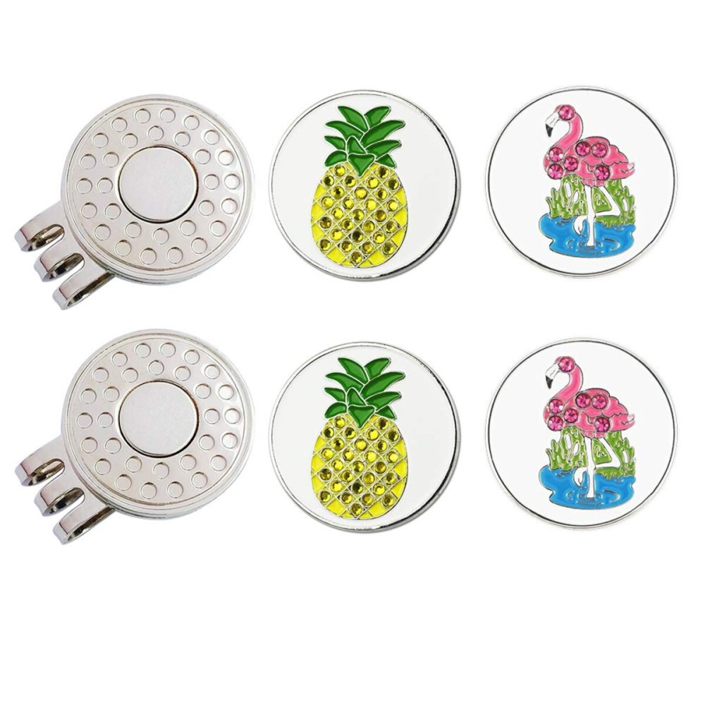 GOLTERS Golf Ball Markers with Hat Clips Value Sets for Men Women Golfer, Removable Attaches Easily to Golf Cap Premium Gifts (Pinapple Flamingo)