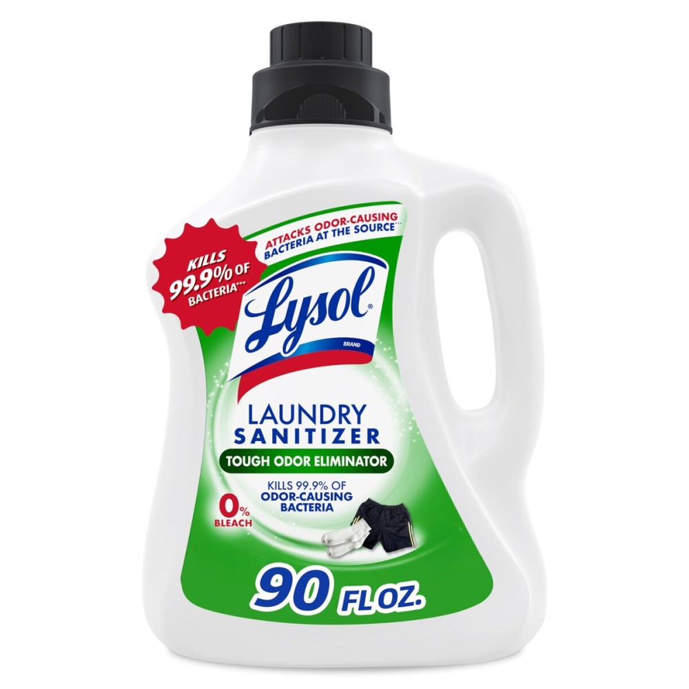 Lysol Tough Odor Eliminator Laundry Sanitizer Additive, Sanitizing Liquid for Gym Clothes and Activewear, 0% Bleach, Eliminates Odor Causing Bacteria, 90oz