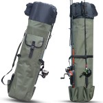 Sougayilang Fishing Rod Bag Canvas Rod Case Organizer Pole Storage Bag Fishing Rod and Reel Carrier Organizer for Travel, Gift for Father, Boyfriend and Family-Green